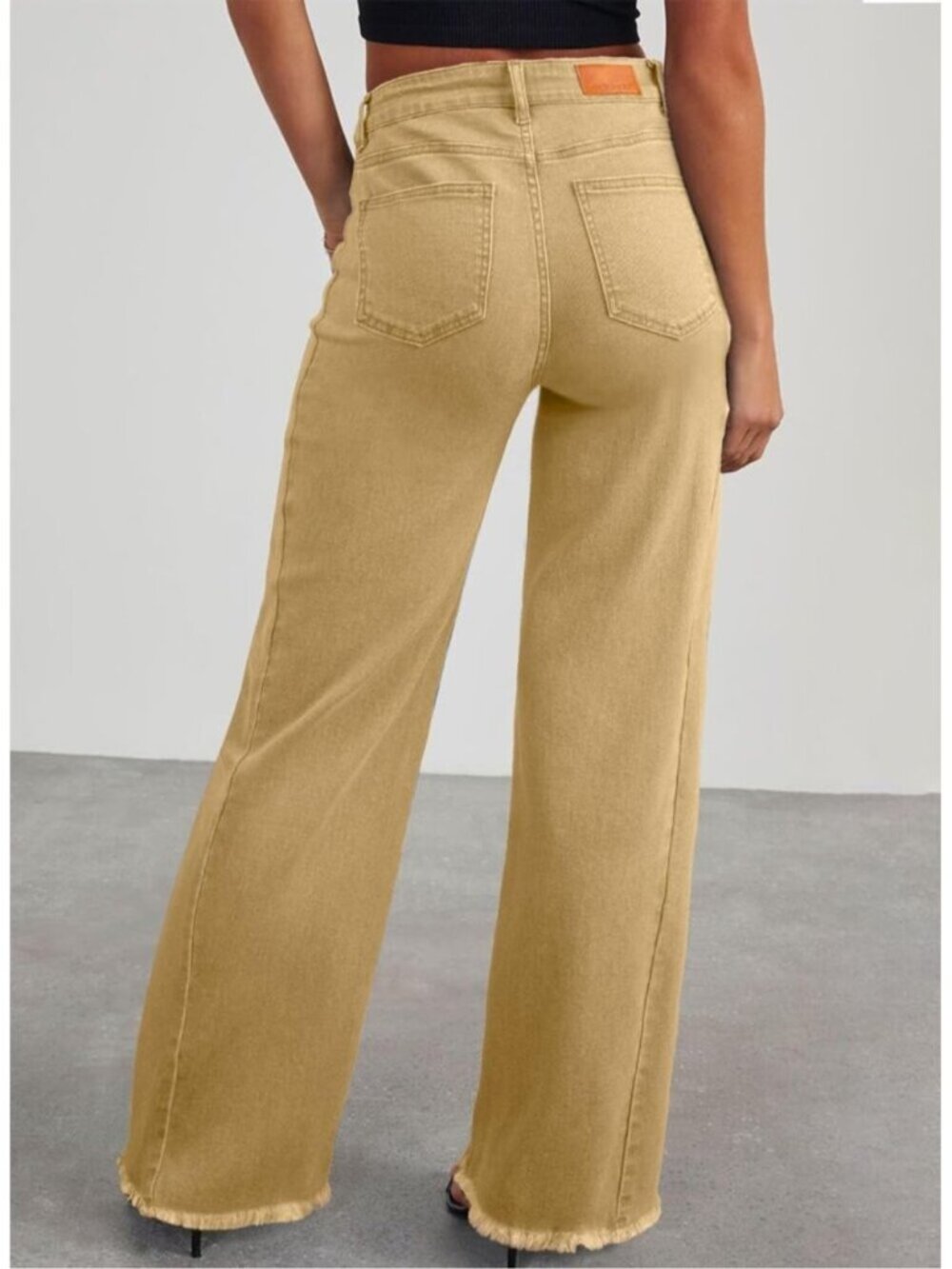 Women's Khaki Leg Jeans High Waisted Stretchy Length Side Seam Denim Pants - Picture 2 of 6